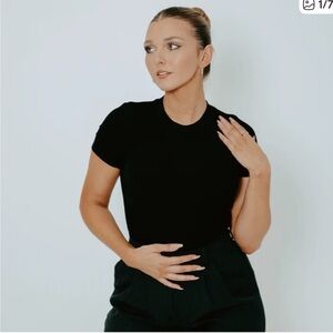 Klassy Network Black Short Sleeve Bodysuit, thong. Size large (S32)